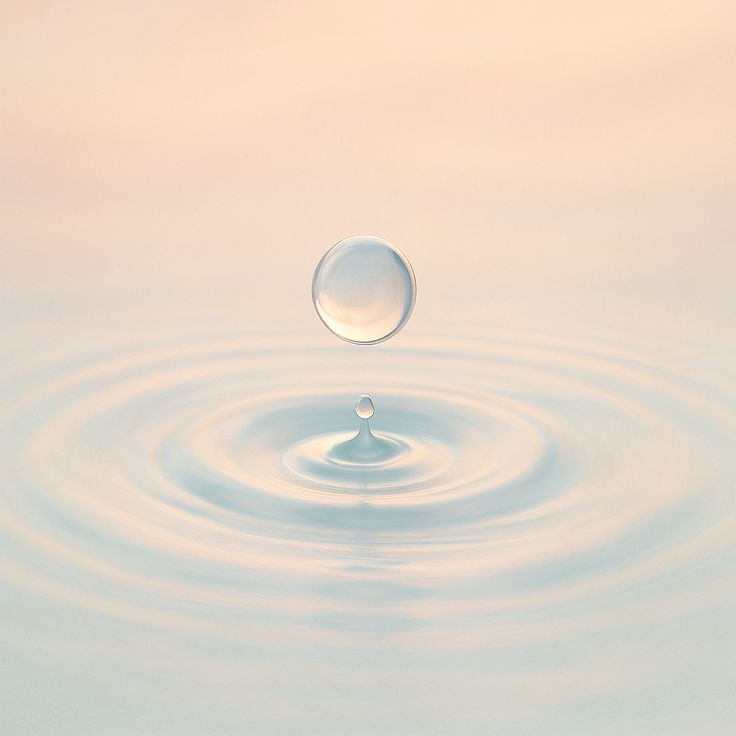 A single droplet hitting still water, sending concentric ripples outward - one authorization decision cascading across a treatment center's revenue cycle